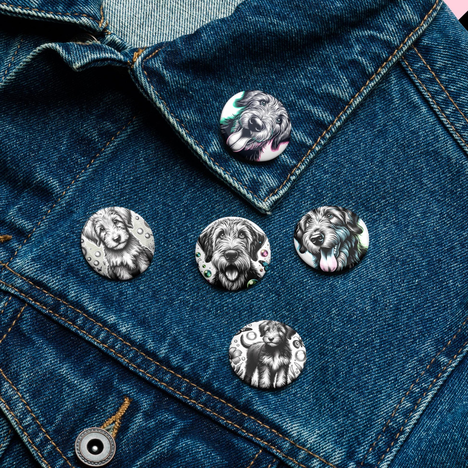 Set of Pin Buttons Irish Wolfhound Dog Custom Grunge Jacket and Backpack Buttons