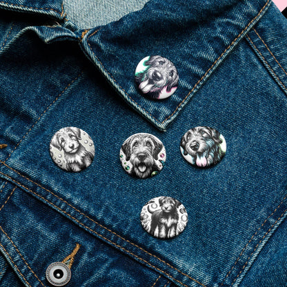 Set of Pin Buttons Irish Wolfhound Dog Custom Grunge Jacket and Backpack Buttons